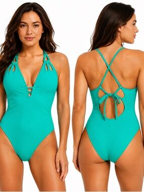 Time and Tru Teal Strappy One-Piece Swimsuit - 0655